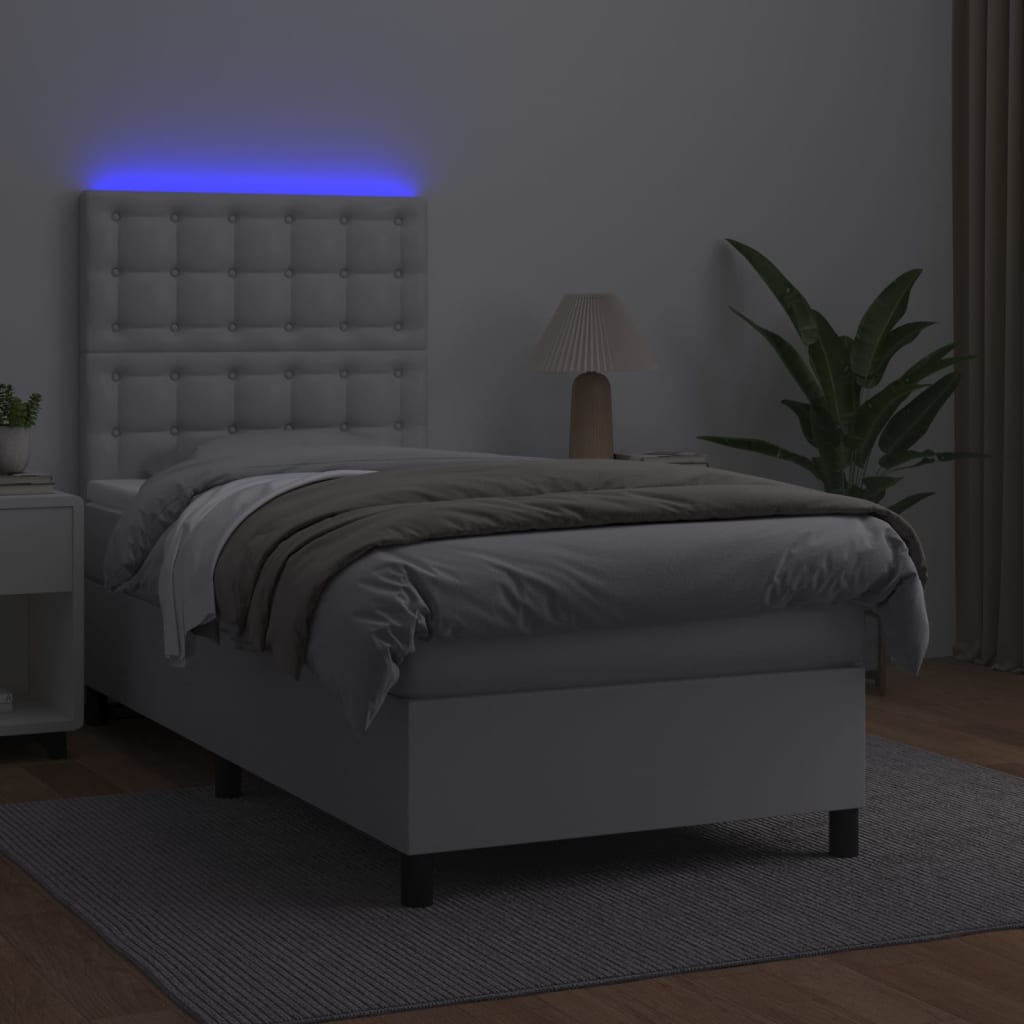 Krevet box spring s madracem LED bijeli 90x200 cm umjetna koža