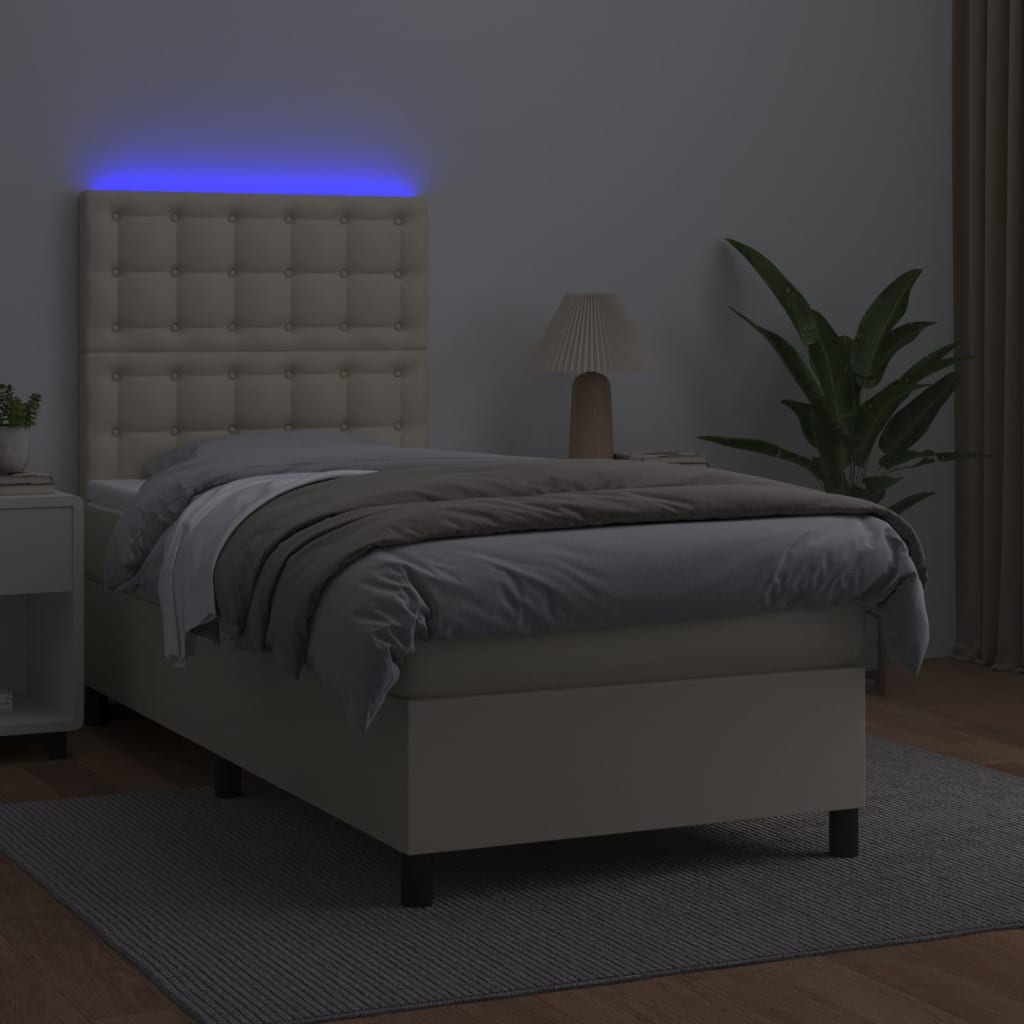 Krevet box spring s madracem LED krem 90x200 cm od umjetne kože