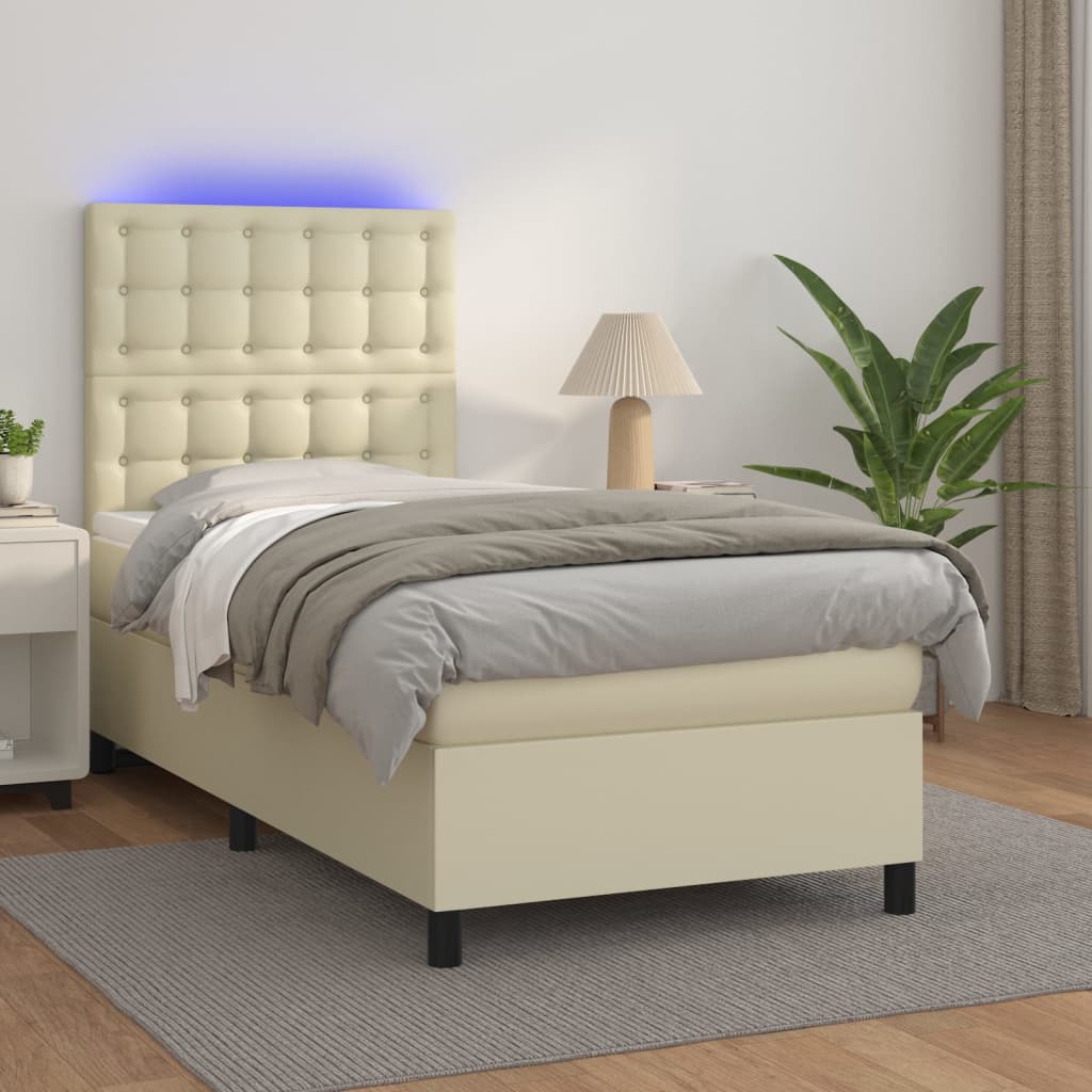 Krevet box spring s madracem LED krem 90x200 cm od umjetne kože