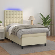 Krevet box spring s madracem LED krem 90x200 cm od umjetne kože