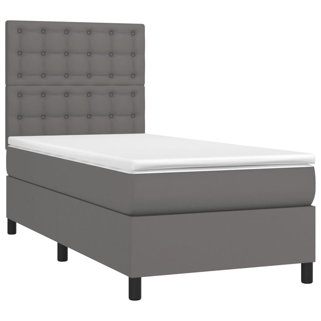 Krevet box spring s madracem LED sivi 90x200 cm od umjetne kože