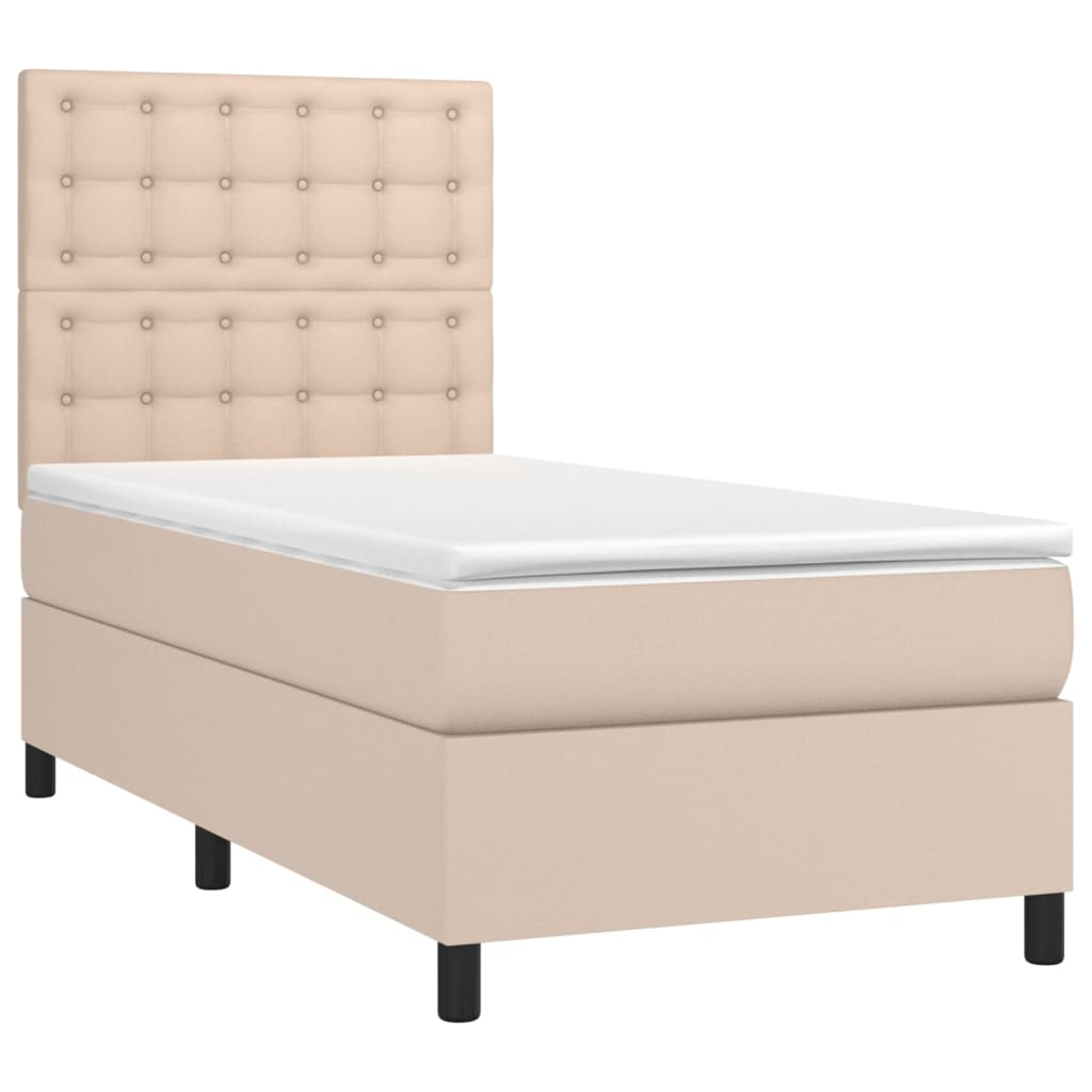Krevet box spring madrac LED cappuccino 90x200cm umjetna koža