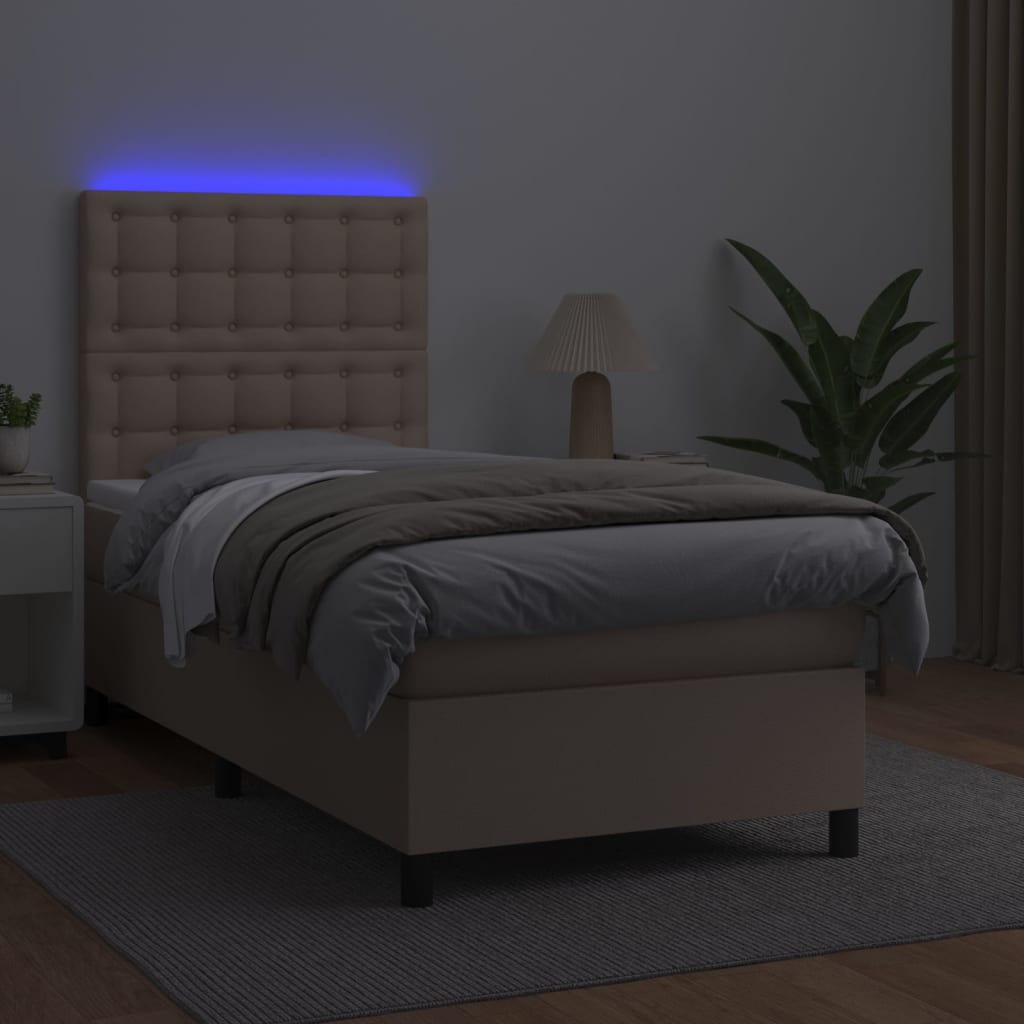 Krevet box spring madrac LED cappuccino 90x200cm umjetna koža