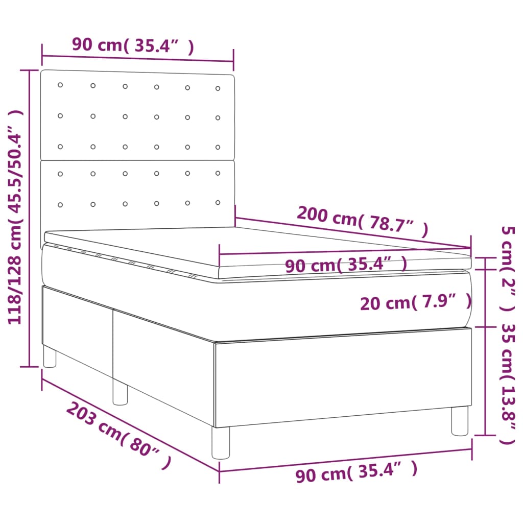 Krevet box spring madrac LED cappuccino 90x200cm umjetna koža