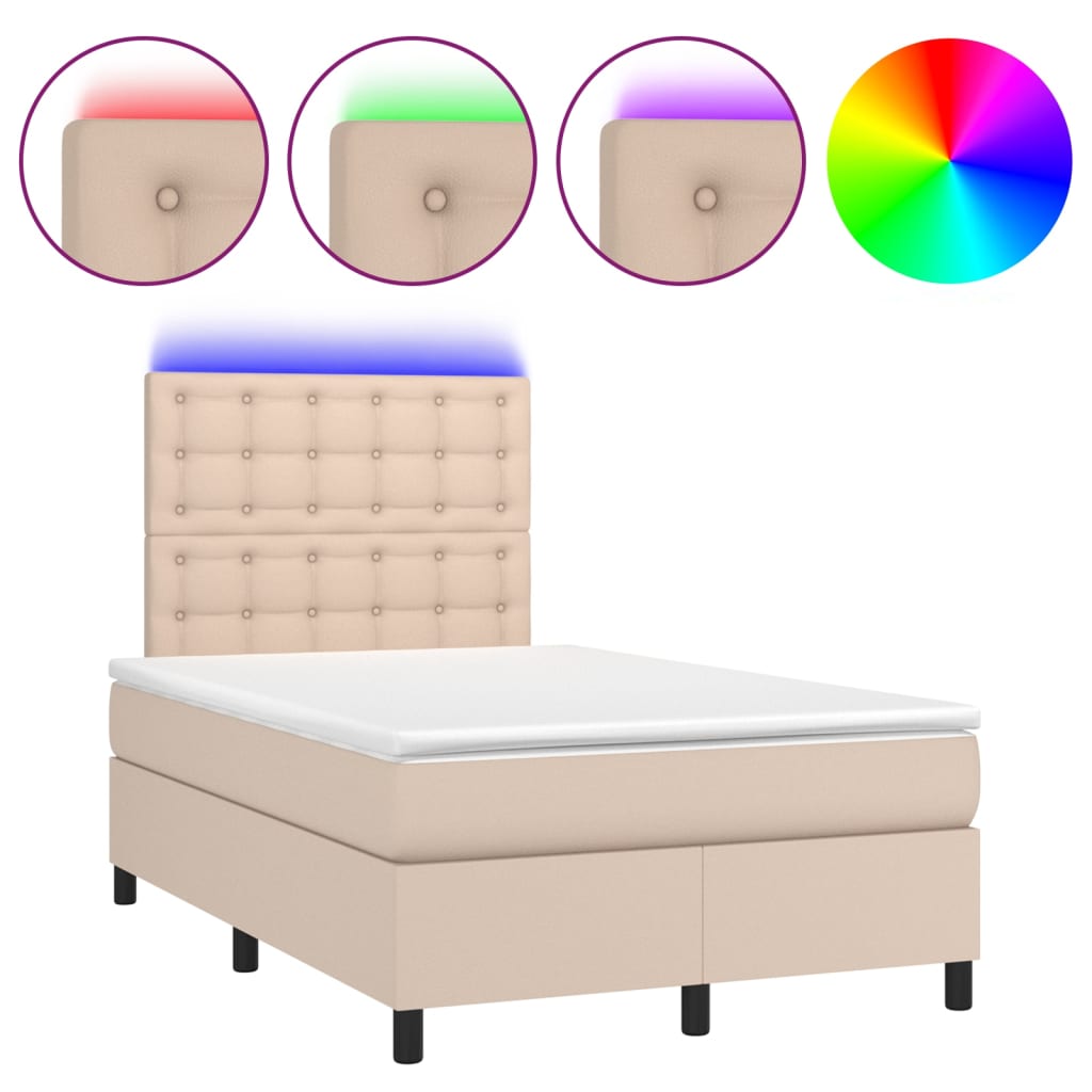 Krevet box spring madrac LED cappuccino 120x200cm umjetna koža
