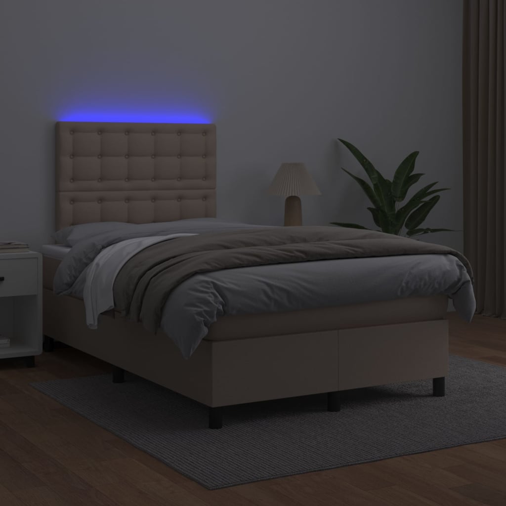 Krevet box spring madrac LED cappuccino 120x200cm umjetna koža