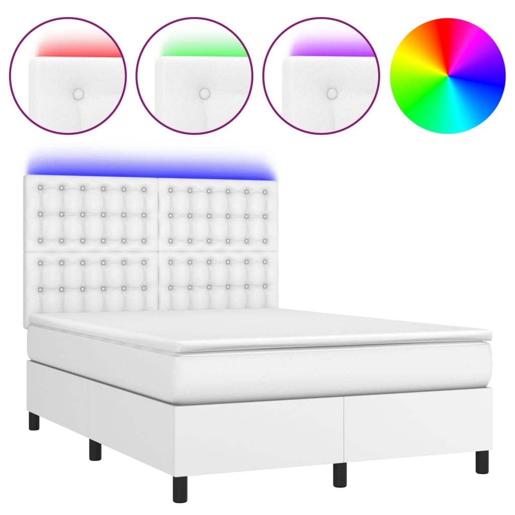 Krevet box spring s madracem LED bijeli 140x190 cm umjetna koža