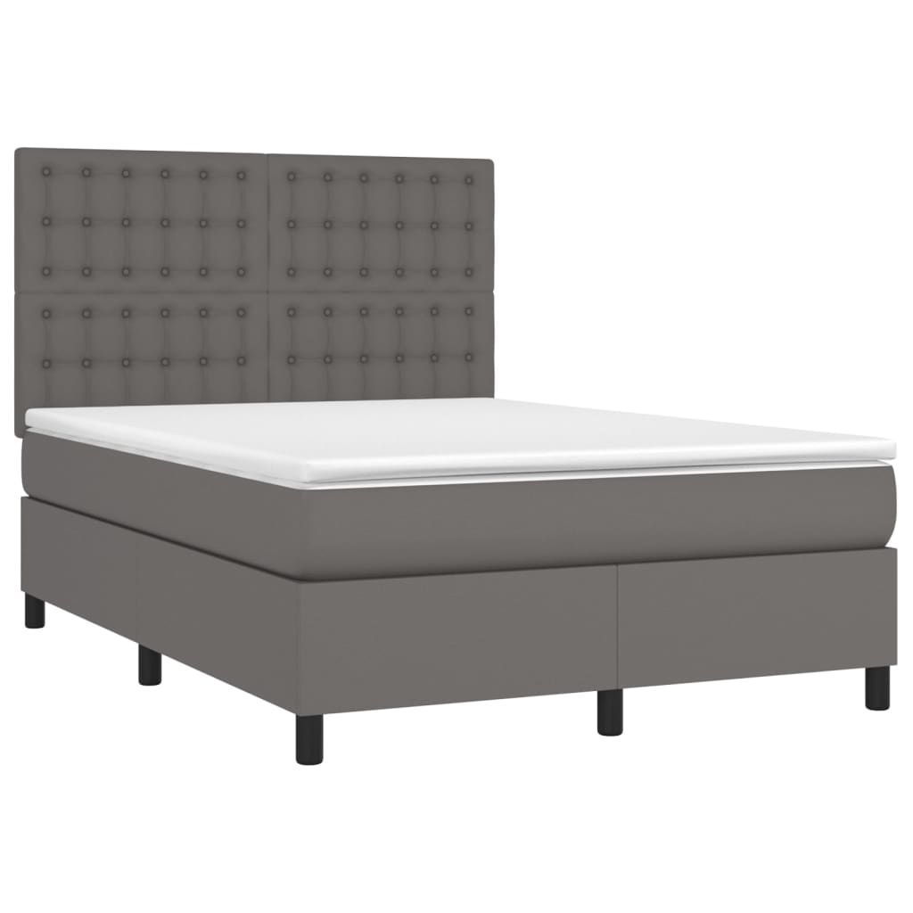 Krevet box spring s madracem LED sivi 140x190cm od umjetne kože