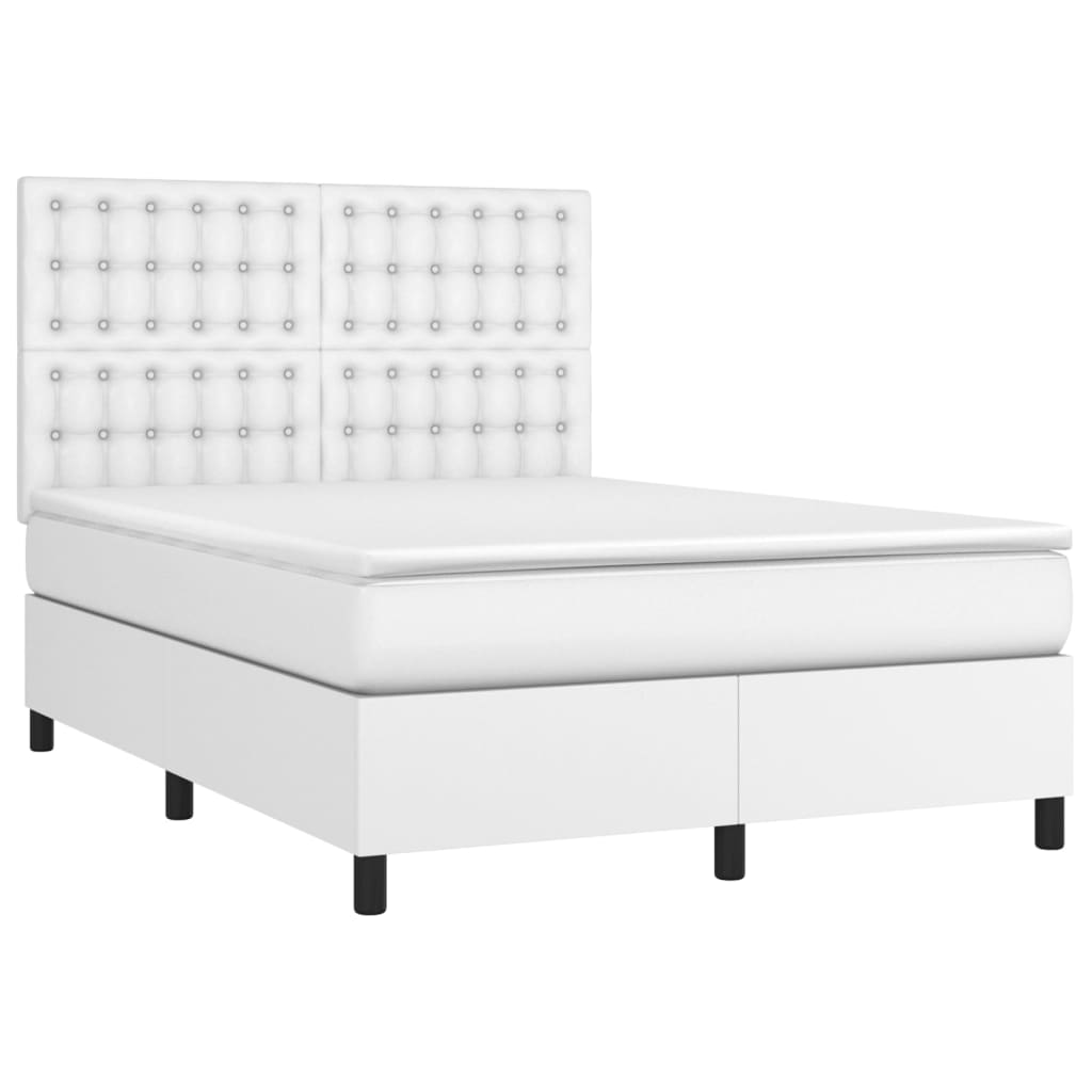 Krevet box spring s madracem LED bijeli 140x200 cm umjetna koža