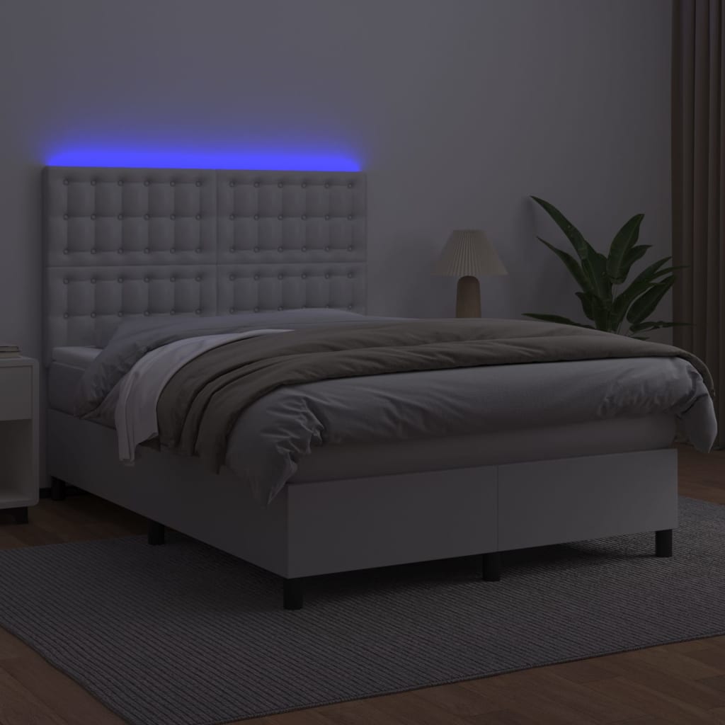 Krevet box spring s madracem LED bijeli 140x200 cm umjetna koža