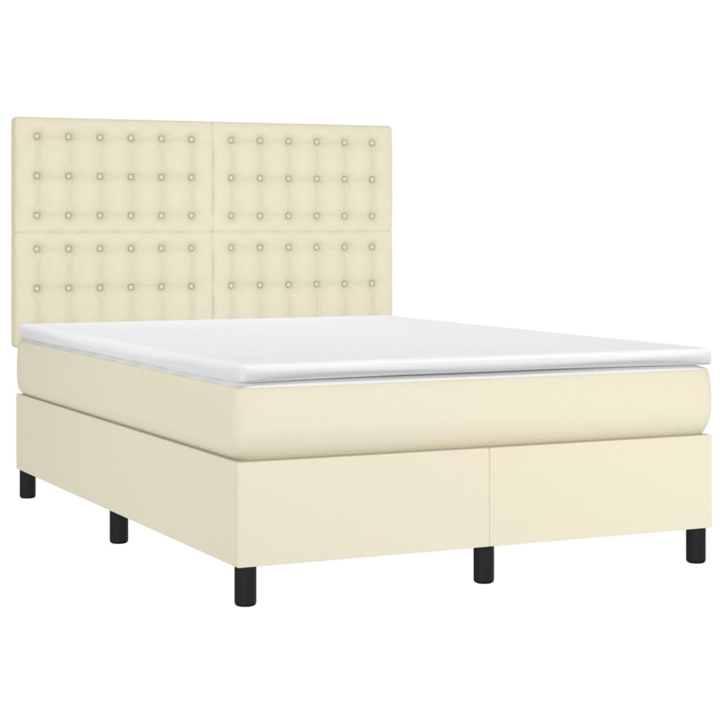 Krevet box spring s madracem LED krem 140x200cm od umjetne kože
