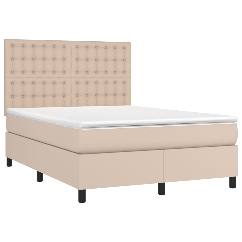 Krevet box spring madrac LED cappuccino 140x200cm umjetna koža