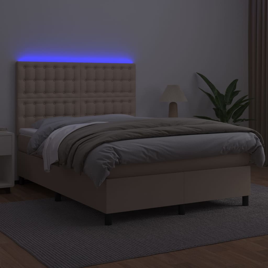 Krevet box spring madrac LED cappuccino 140x200cm umjetna koža