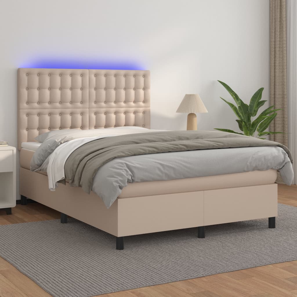 Krevet box spring madrac LED cappuccino 140x200cm umjetna koža