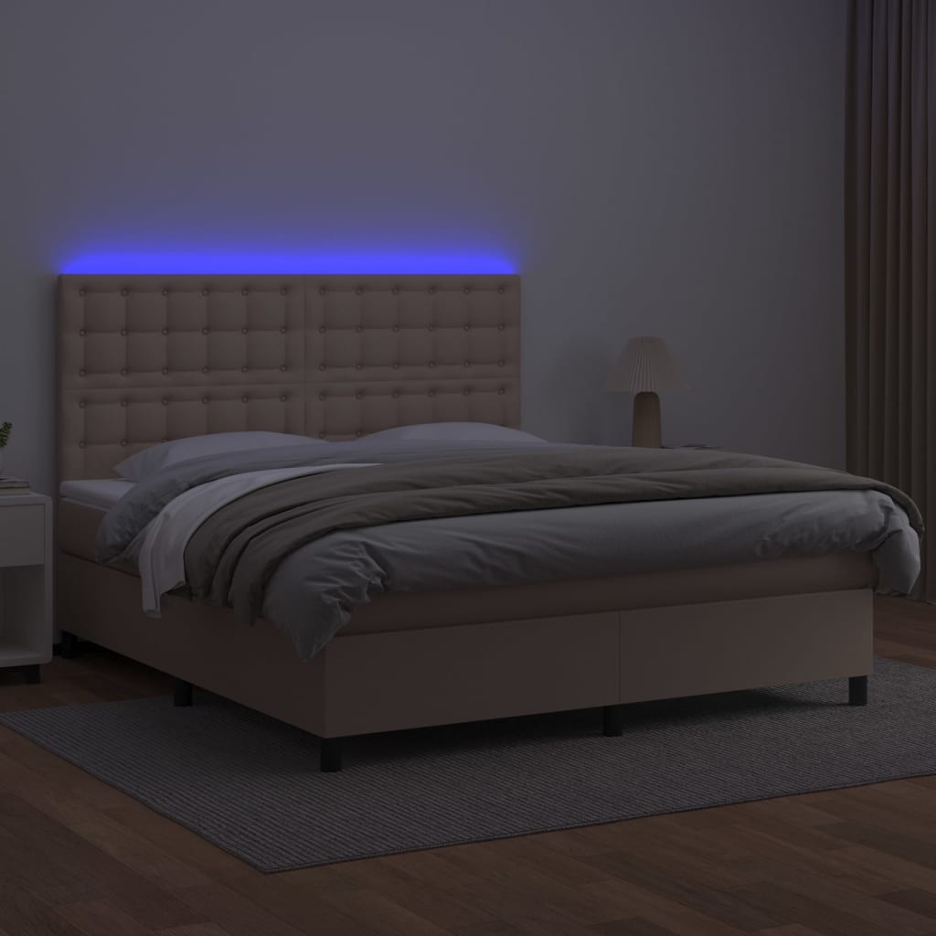 Krevet box spring madrac LED cappuccino 160x200cm umjetna koža