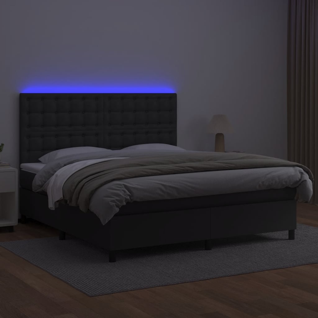 Krevet box spring s madracem LED crni 180x200cm od umjetne kože