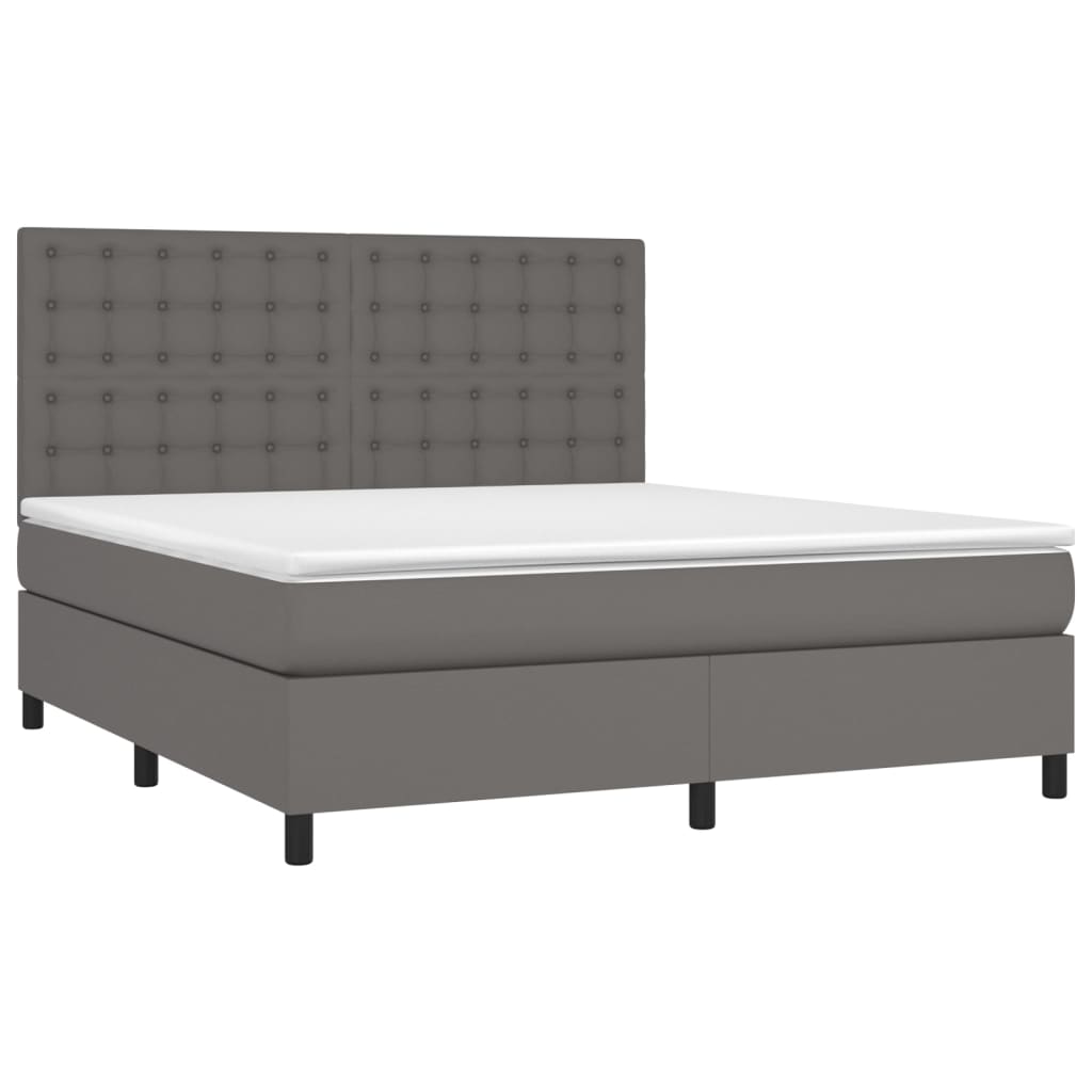 Krevet box spring s madracem LED sivi 180x200cm od umjetne kože