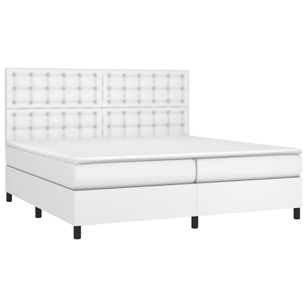 Krevet box spring s madracem LED bijeli 200x200 cm umjetna koža