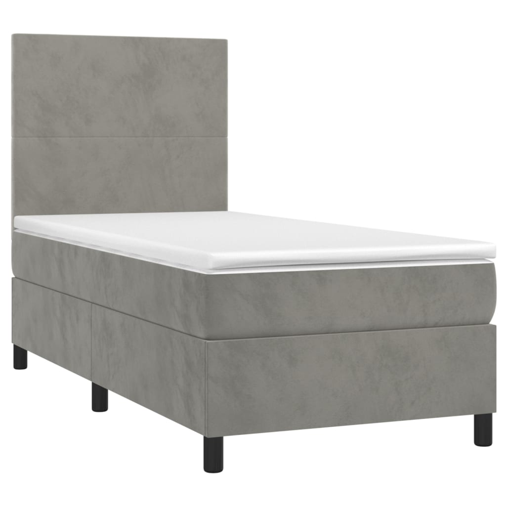 Krevet box spring s madracem LED svjetlosivi 80x200 cm baršun
