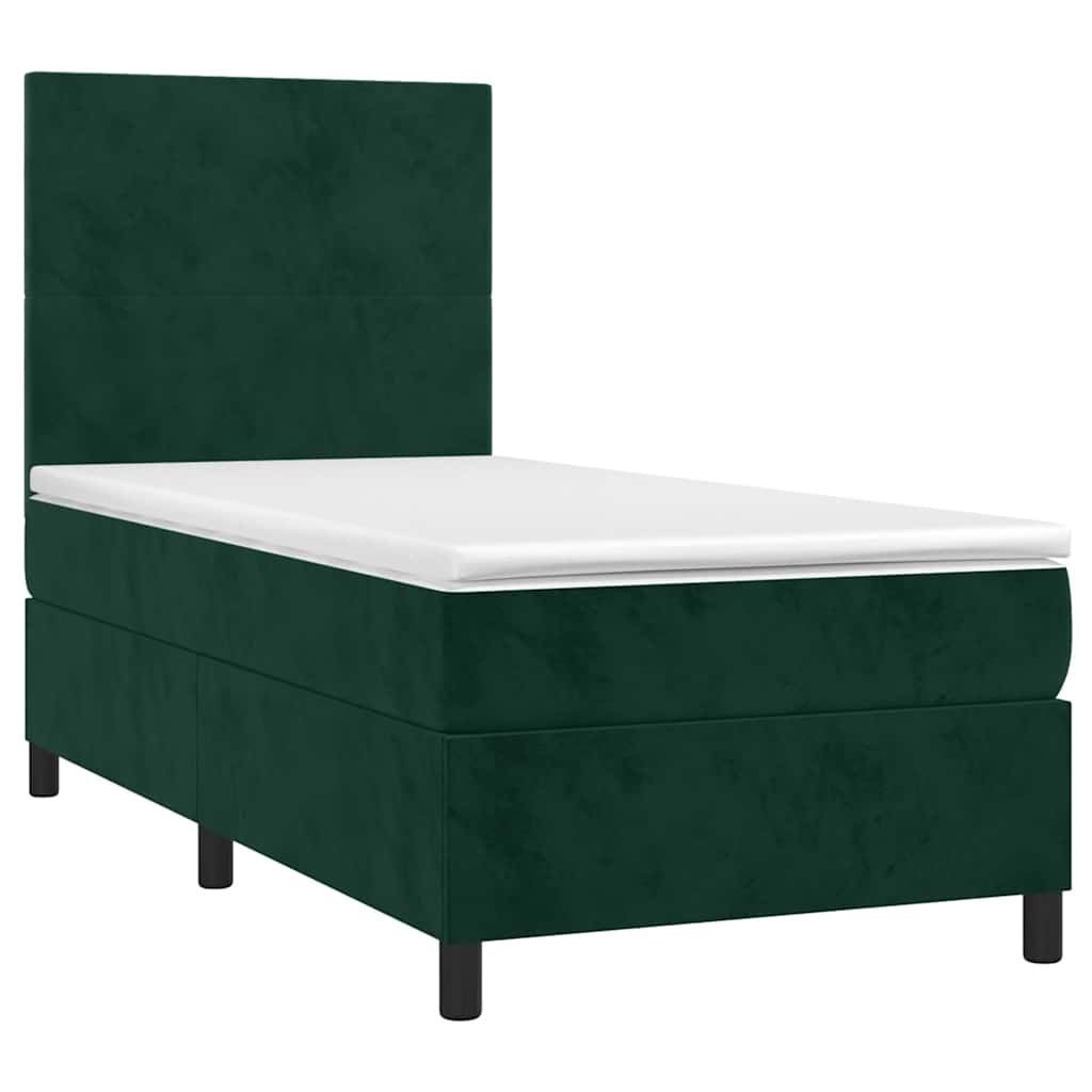 Krevet box spring s madracem LED tamnozeleni 80 x 200 cm baršun
