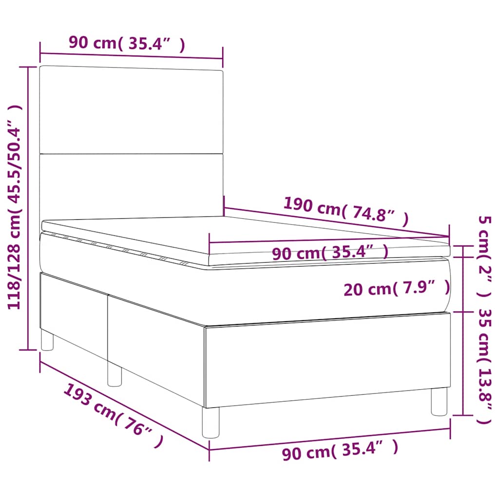 Krevet box spring s madracem LED tamnoplavi 90x190 cm baršun
