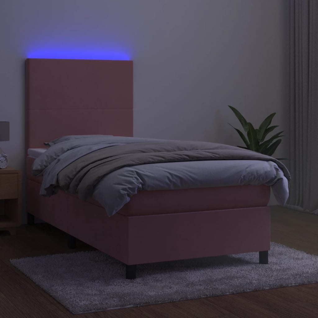 Krevet box spring s madracem LED ružičasti 90x200 cm baršunasti