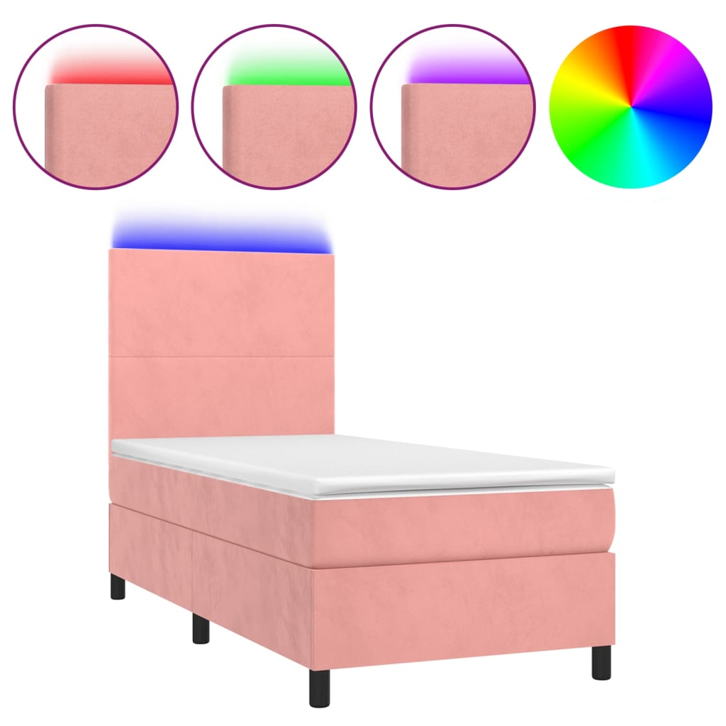 Krevet box spring s madracem LED ružičasti 100x200cm baršunasti