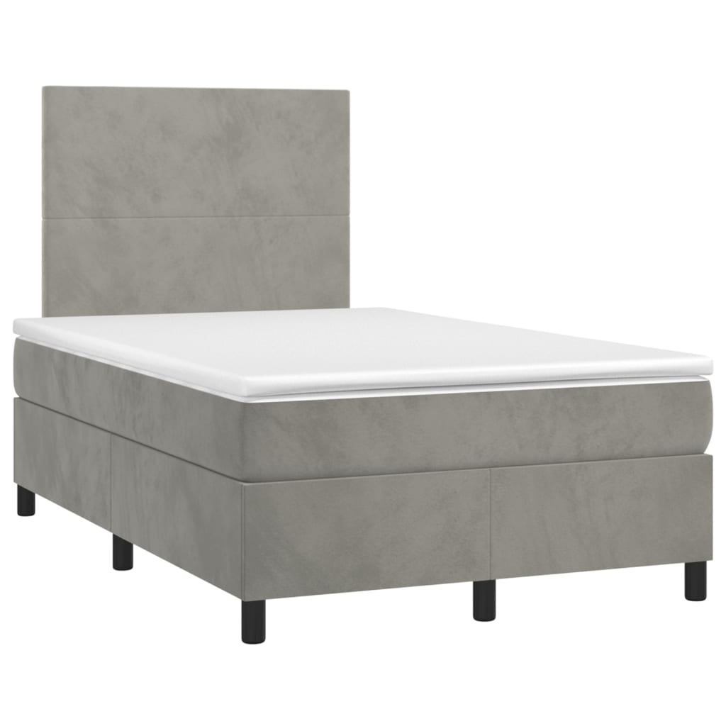 Krevet box spring s madracem LED svjetlosivi 120x200 cm baršun