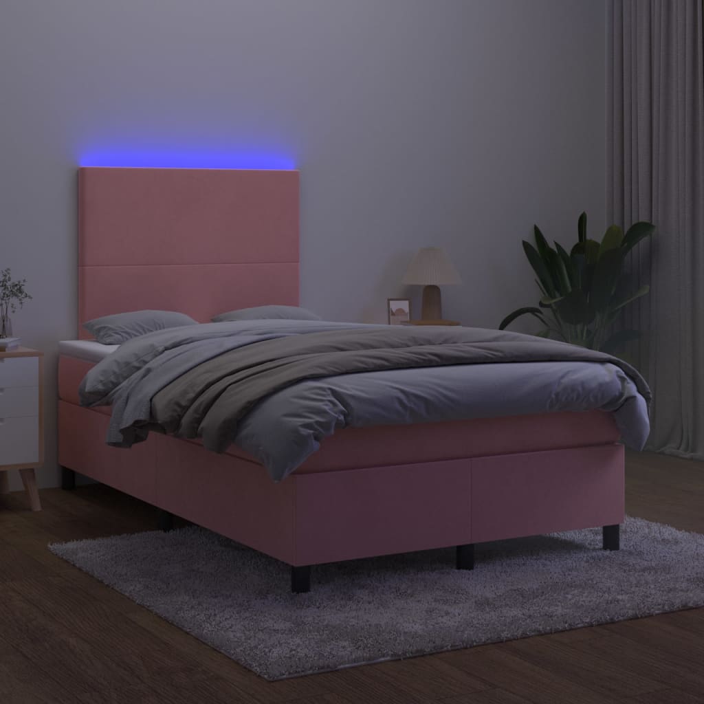 Krevet box spring s madracem LED ružičasti 120x200cm baršunasti