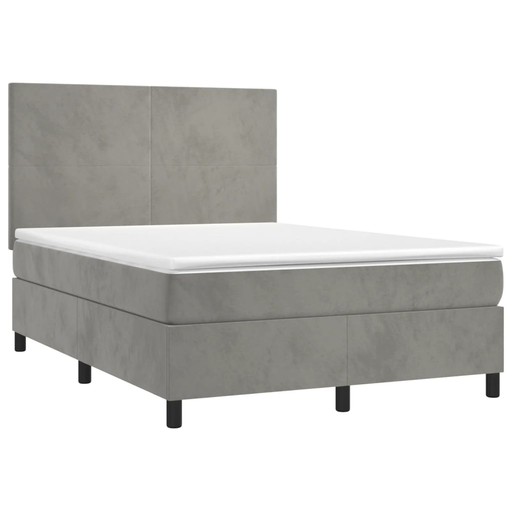 Krevet box spring s madracem LED svjetlosivi 140x190 cm baršun