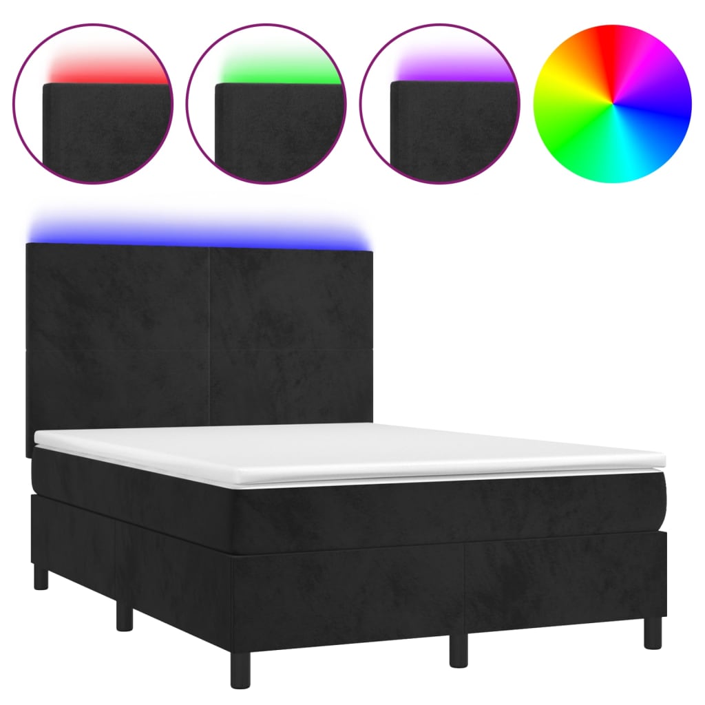 Krevet box spring s madracem LED crni 140x190 cm baršun