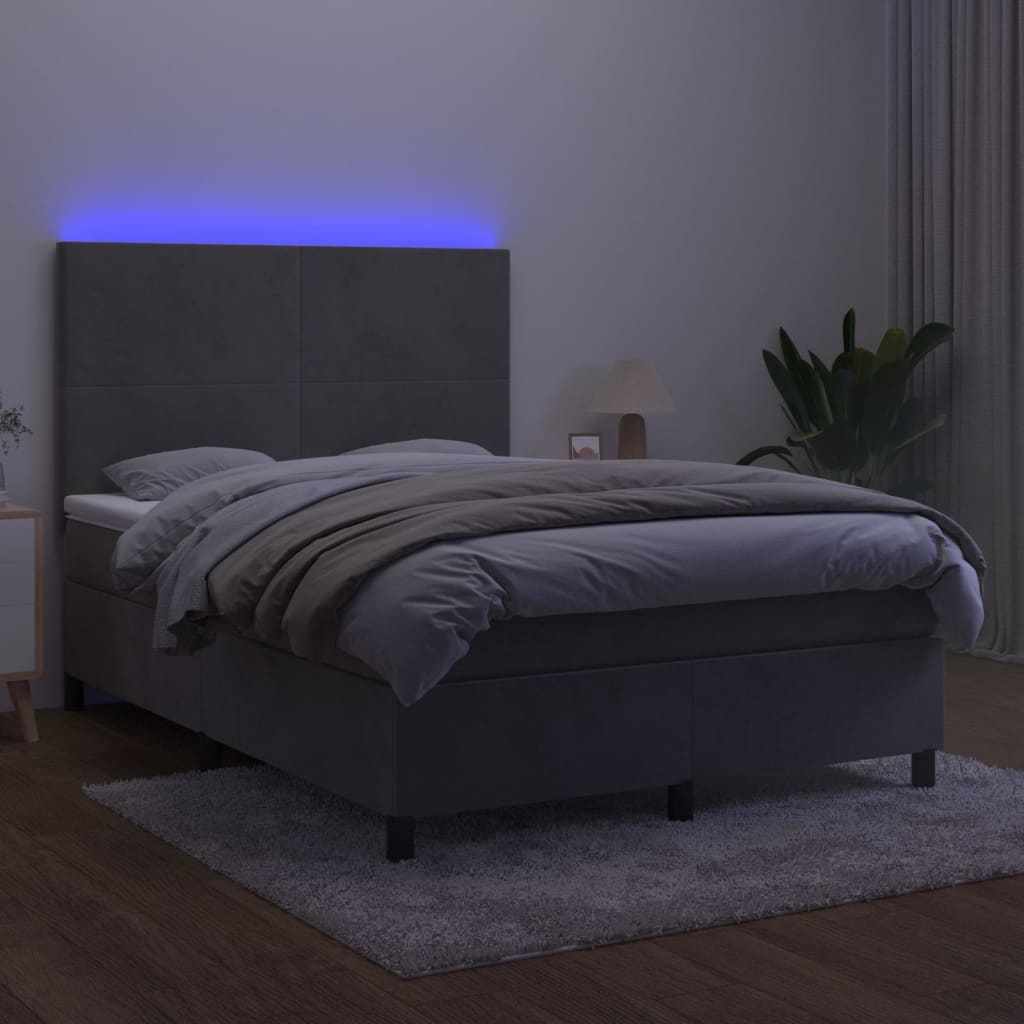Krevet box spring s madracem LED svjetlosivi 140x200 cm baršun