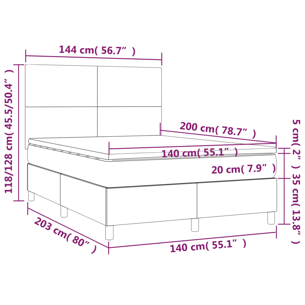 Krevet box spring s madracem LED crni 140x200 cm baršun