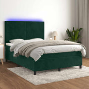 Krevet box spring s madracem LED tamnozeleni 140x200 cm baršun