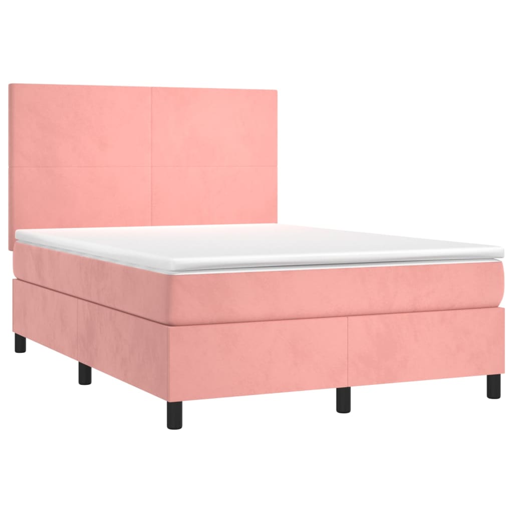 Krevet box spring s madracem LED ružičasti 140x200cm baršunasti