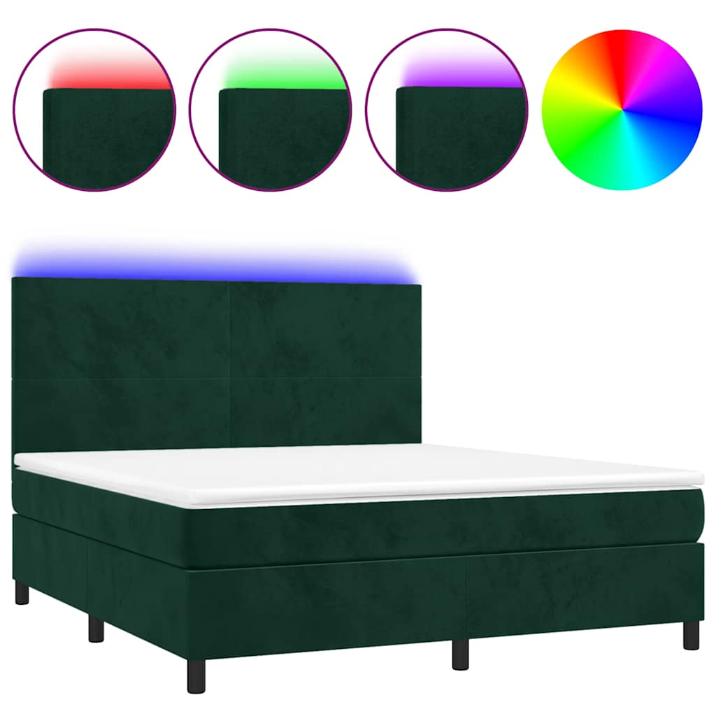 Krevet box spring s madracem LED tamnozeleni 160x200 cm baršun