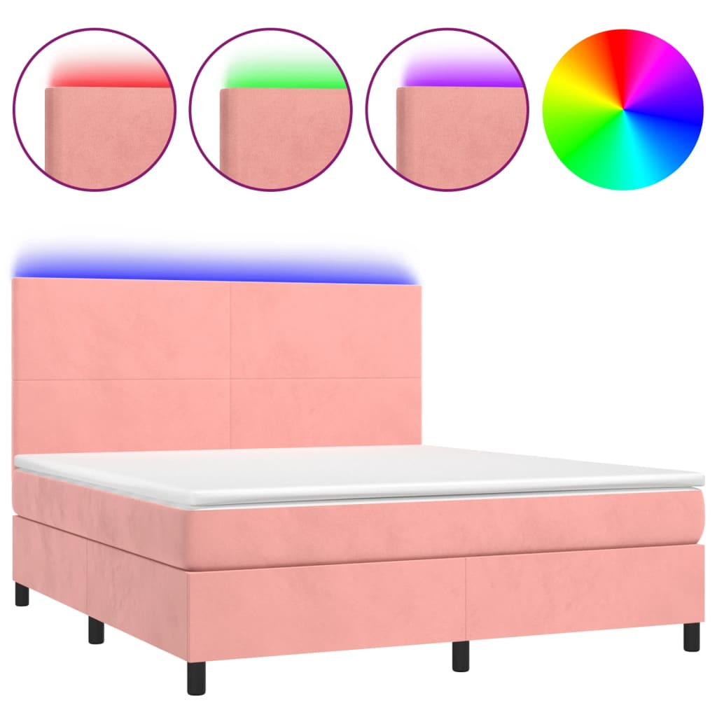 Krevet box spring s madracem LED ružičasti 160x200cm baršunasti