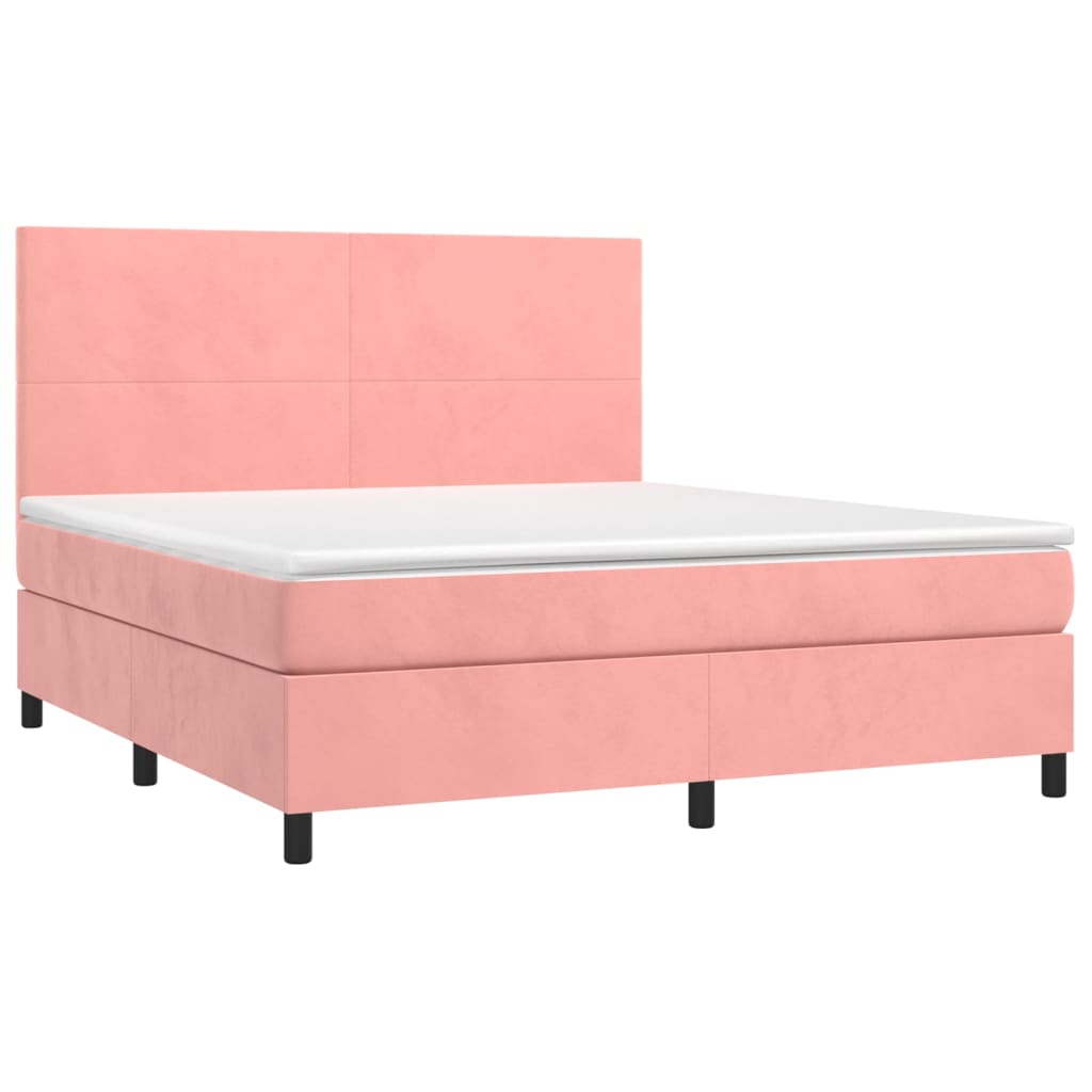 Krevet box spring s madracem LED ružičasti 160x200cm baršunasti