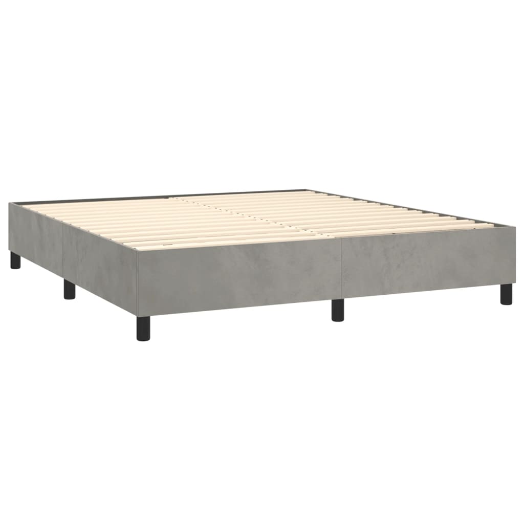 Krevet box spring s madracem LED svjetlosivi 180x200 cm baršun