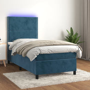 Krevet box spring s madracem LED tamnoplavi 80 x 200 cm baršun