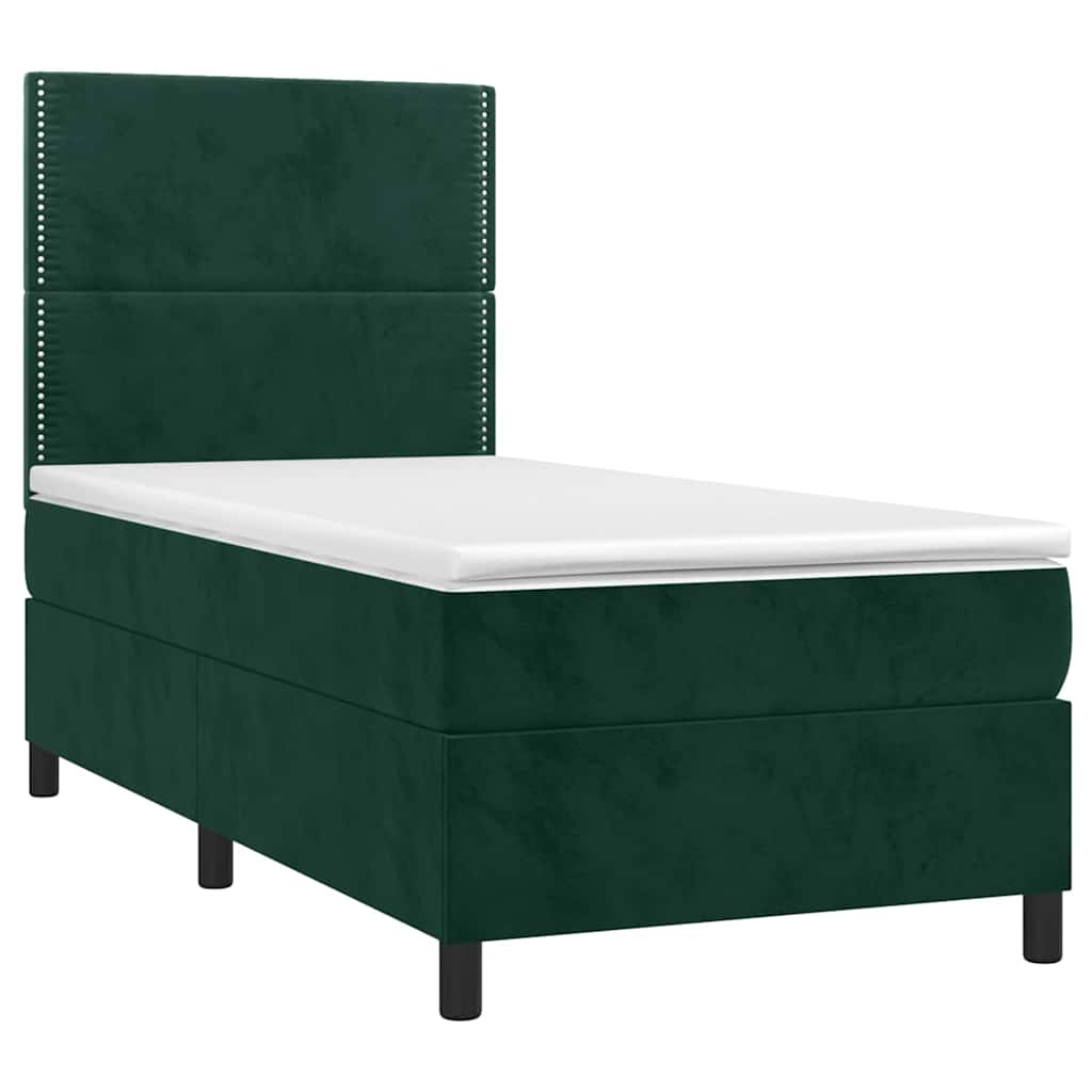 Krevet box spring s madracem LED tamnozeleni 90x190 cm baršun