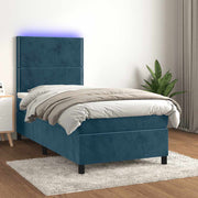 Krevet box spring s madracem LED tamnoplavi 90x190 cm baršun