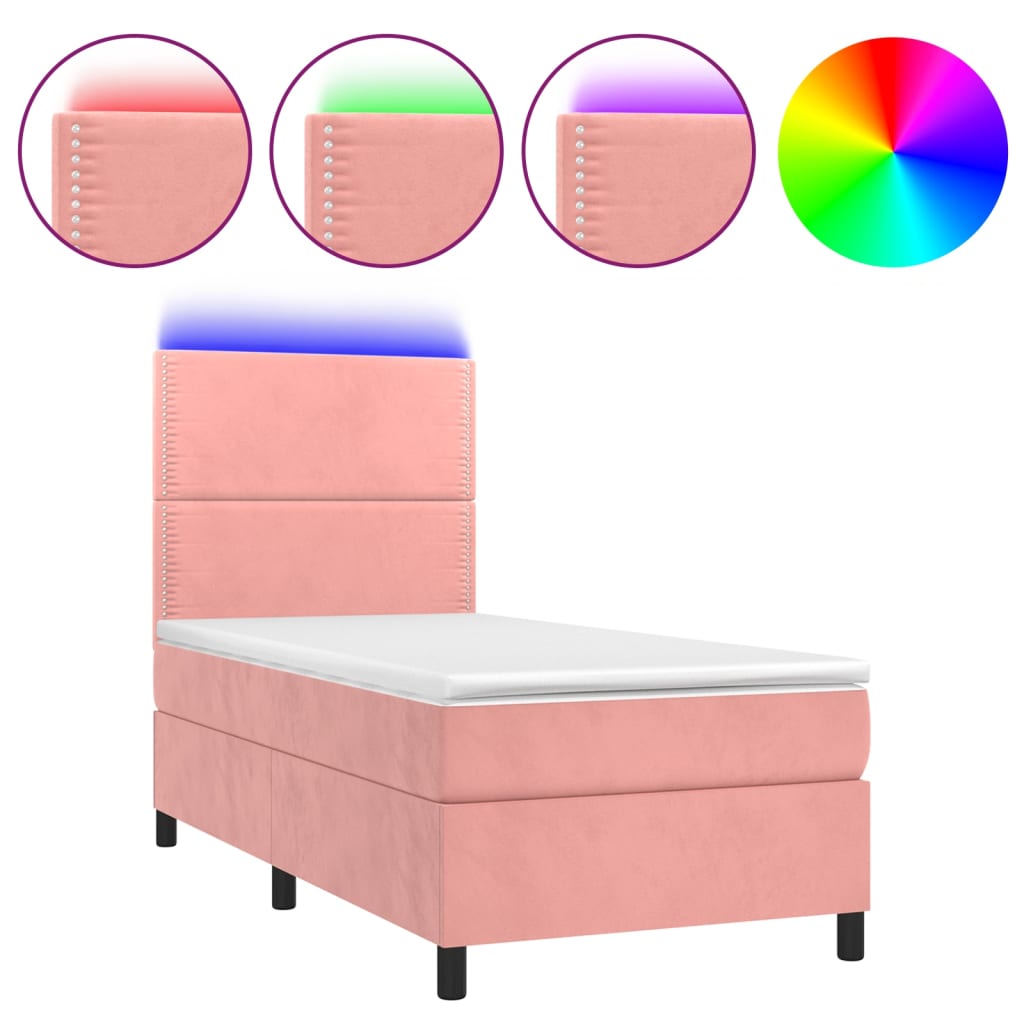 Krevet box spring s madracem LED ružičasti 90x190 cm baršunasti