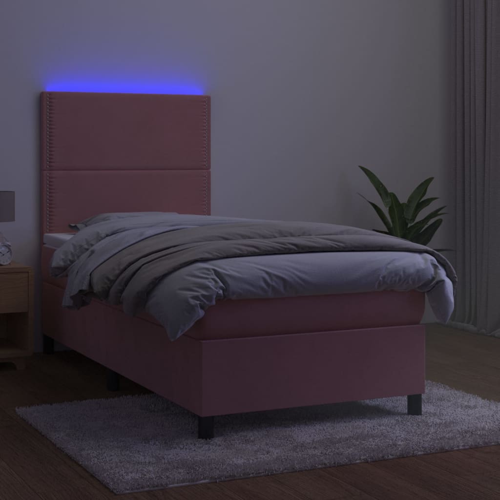 Krevet box spring s madracem LED ružičasti 90x190 cm baršunasti