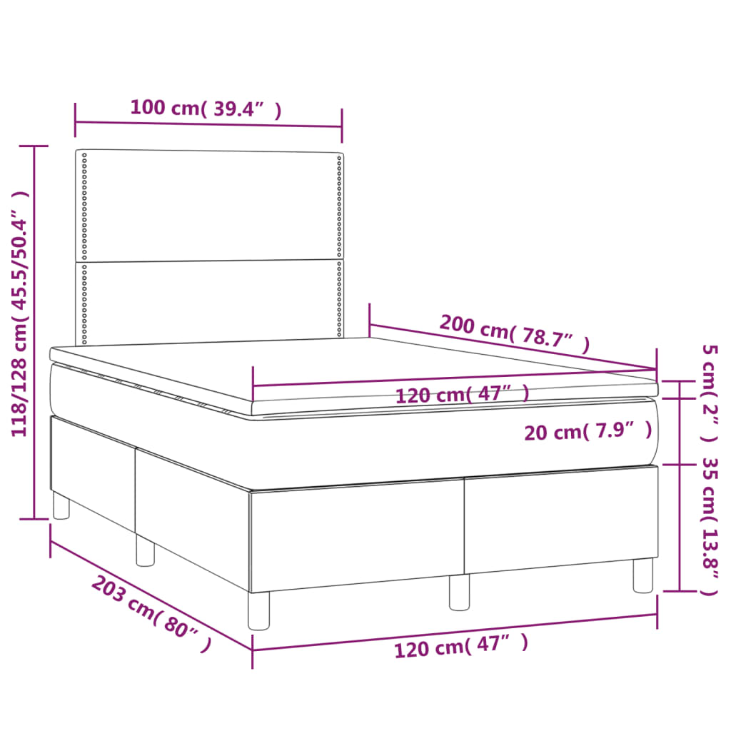 Krevet box spring s madracem LED crni 120 x 200 cm baršun
