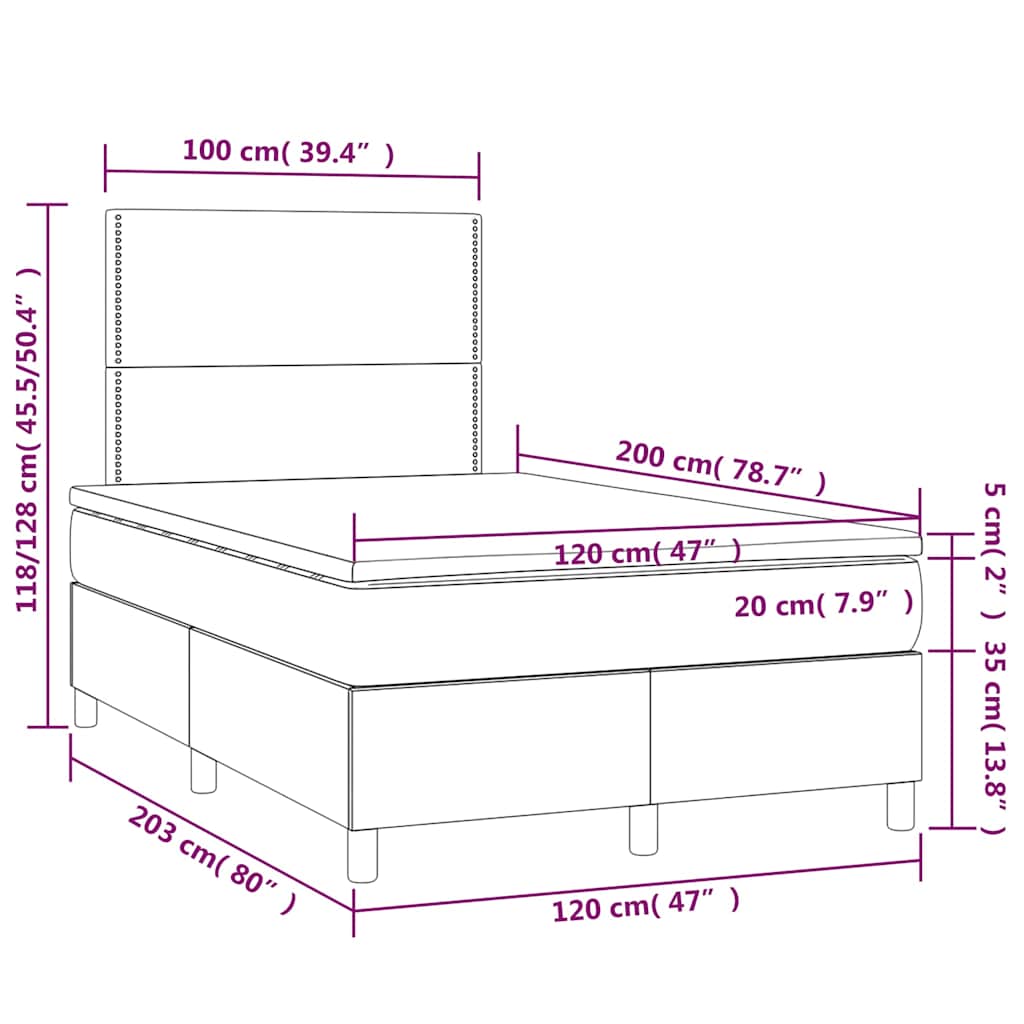 Krevet box spring s madracem LED tamnozeleni 120x200 cm baršun