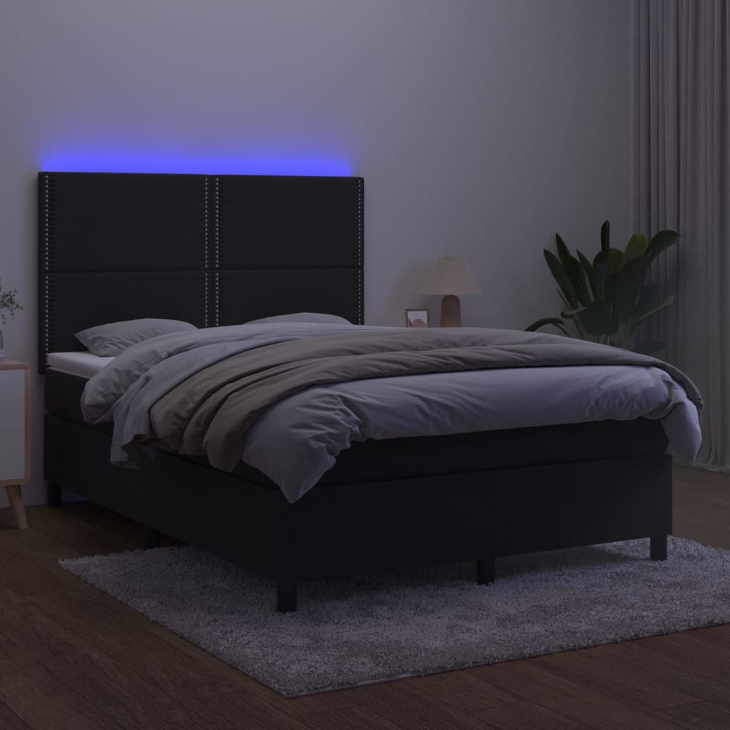 Krevet box spring s madracem LED crni 140x190 cm baršun