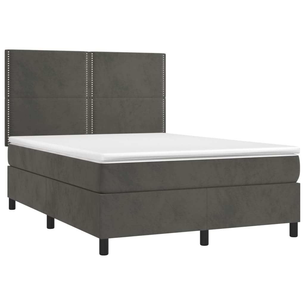 Krevet box spring s madracem LED tamnosivi 140x200 cm baršun