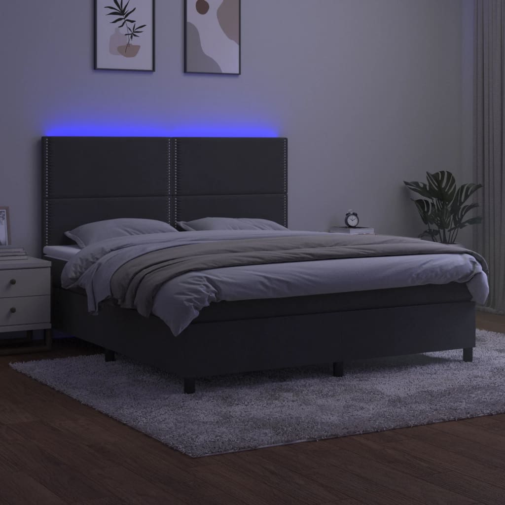 Krevet box spring s madracem LED tamnosivi 160x200 cm baršun