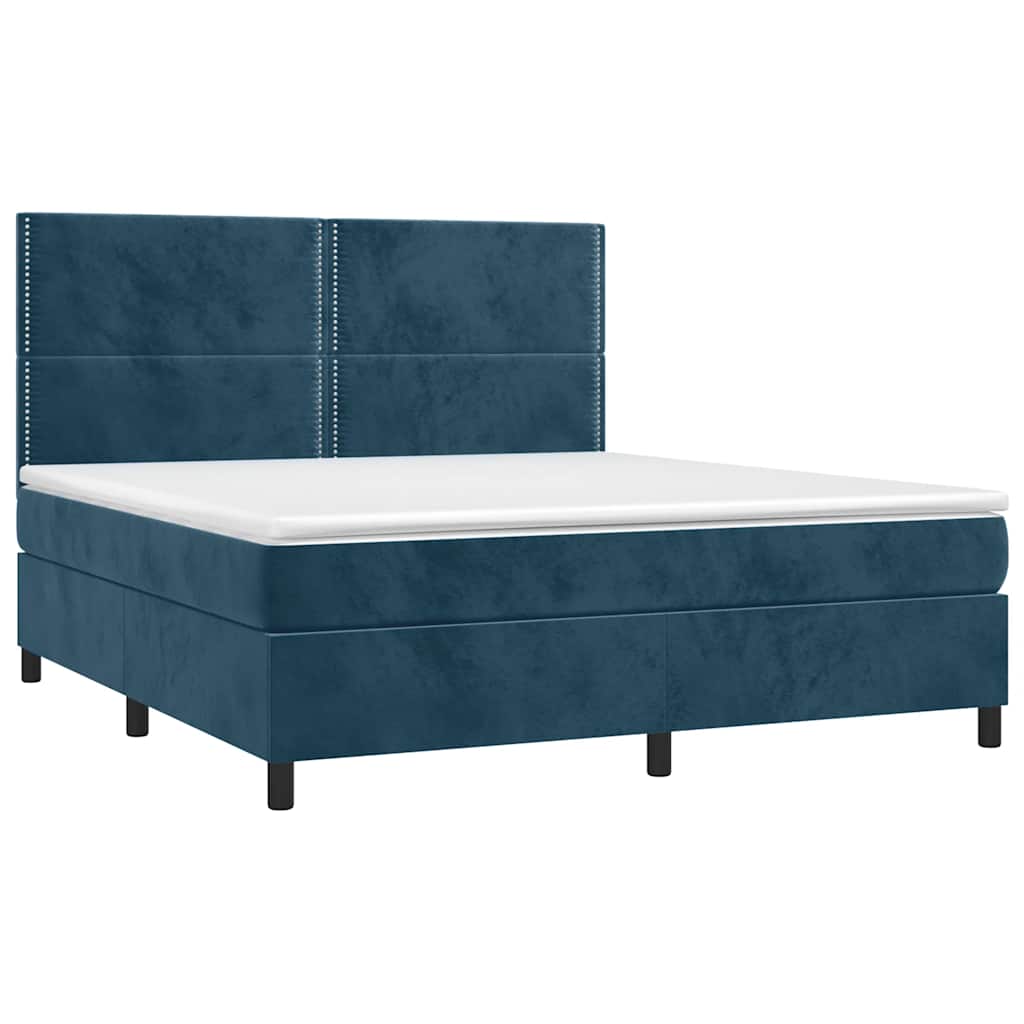 Krevet box spring s madracem LED tamnoplavi 160x200 cm baršun